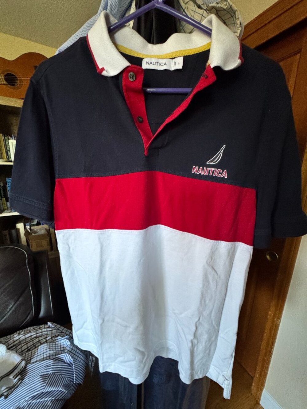 Polo Nautica Men's Polo Shirt in Red White Blue Trim